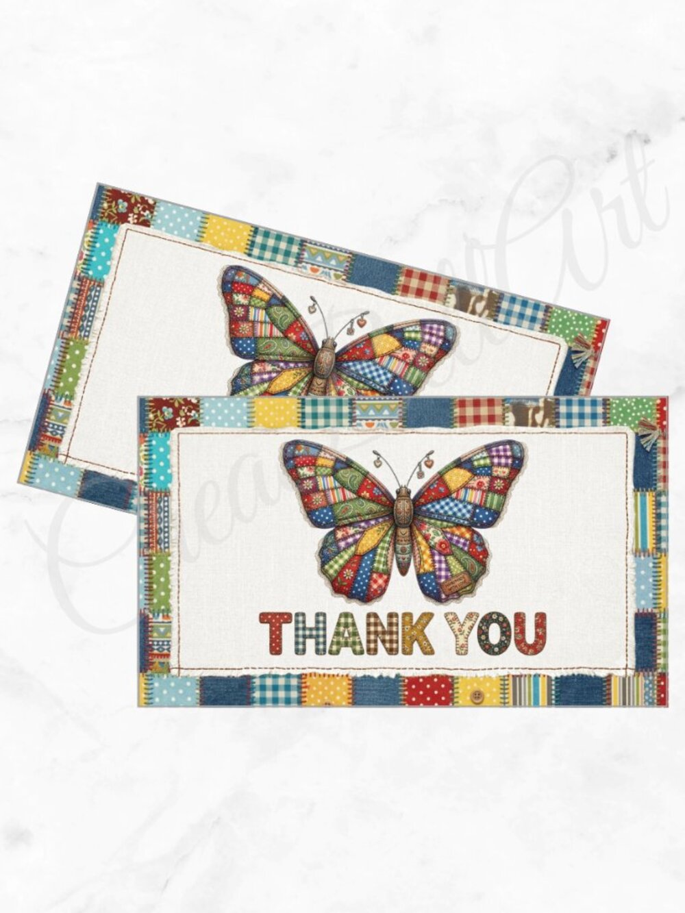 60 Patchwork Cards Butterfly Design Thank You Cards